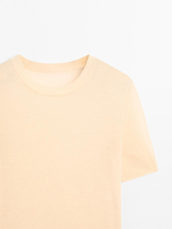 Massimo Dutti Тонкий трикотажный свитер с короткими рукавами - STUDIO, ванильный