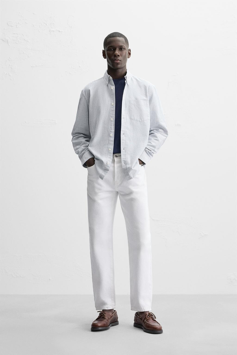 ZARА РУБАШКА ОКСФОРД, БЕЛЫЙ/СЕРЫЙ