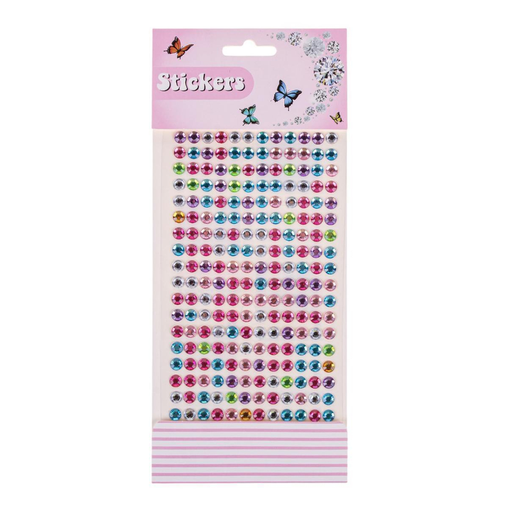 Наклейки Стразы, круглые, 22*10см, разноцветные