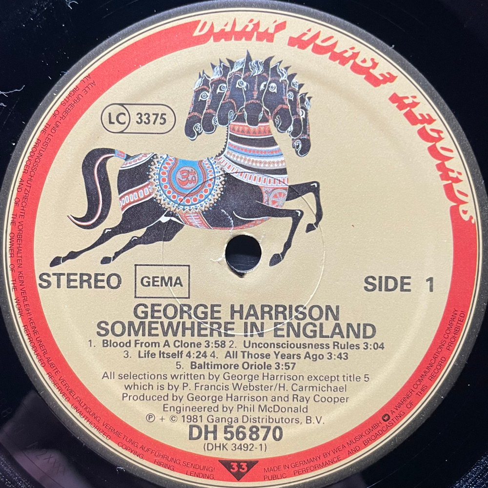 George Harrison ‎– Somewhere In England (Германия 1981г.)