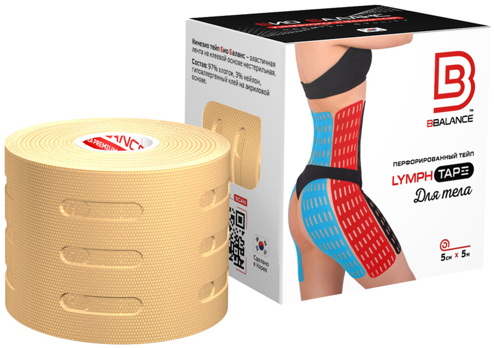 Кинезио тейп BBTape 5см*5м (LYMPH TAPE) для тела  (Цвет: черный)