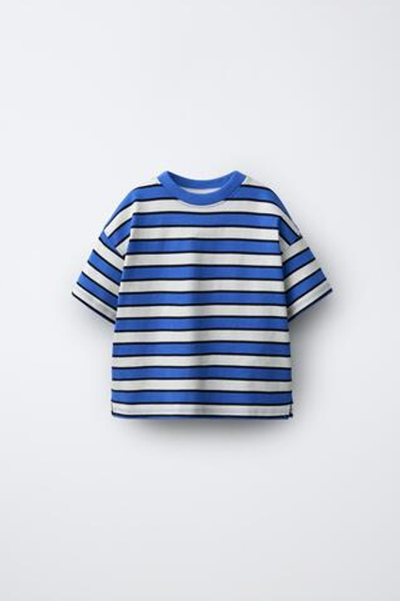 ZARA ФУТБОЛКА В ПОЛОСКУ, ЭКРЮ/СИНИЙ