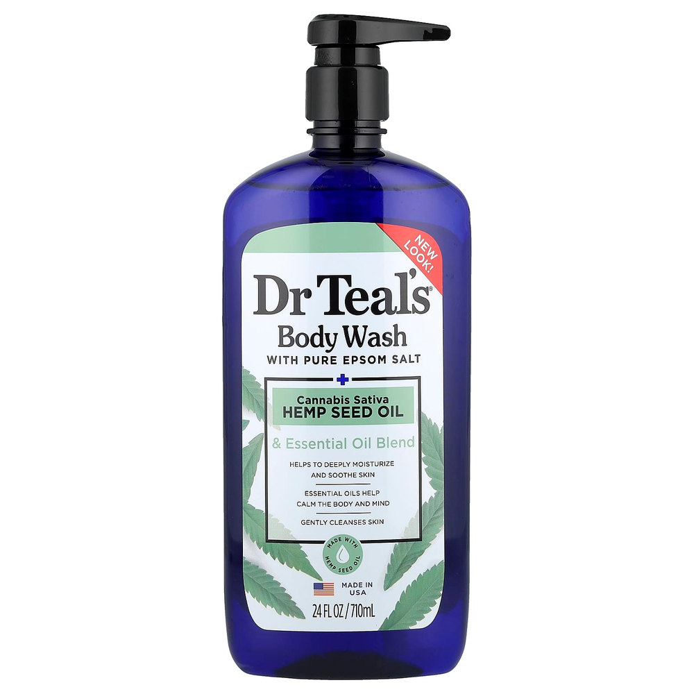 Dr. Teal's, гель для душа с чистой английской солью, масло из семян конопли (Cannabis sativa), 710 мл (24 жидк. унции)