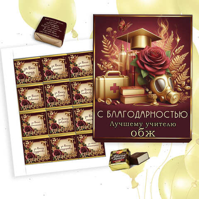 Шокобокс С благодарностью учителю ОБЖ, набор 12 конфет