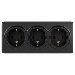 Розетка ЭРА Эксперт 11-2208-05 тройная с заземлением 3х2P+E Schuko, IP20, 16A-250В, ОУ, антрацит | Эра Эксперт