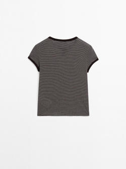 Massimo Dutti Хлопковая футболка в полоску, коричневый