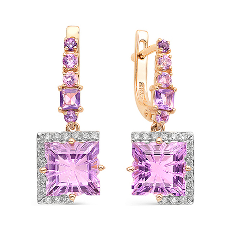 Серьги из золота 585 пробы с Аметист и Аметист и 30 Фианит