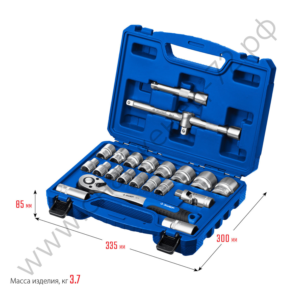 ЗУБР А-22, 22 предм., (1/2″), универсальный набор инструмента, Профессионал (27632-H22)