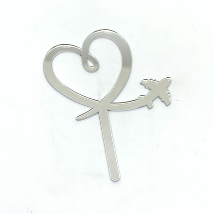 Мини-топпер "Сердце с самолётом" серебро