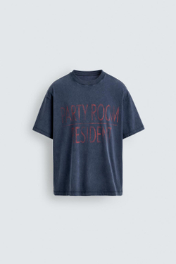 ZARA ФУТБОЛКА С НАДПИСЬЮ И ЭФФЕКТОМ ПОТЕРТОСТИ, СИНИЙ