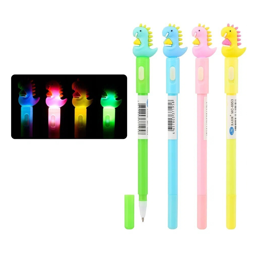 Ручка шариковая, Basir, синие чернила, с фигурным колпачком, серия "ДИНОЗАВРИК", разноцветный корпус, 12 шт