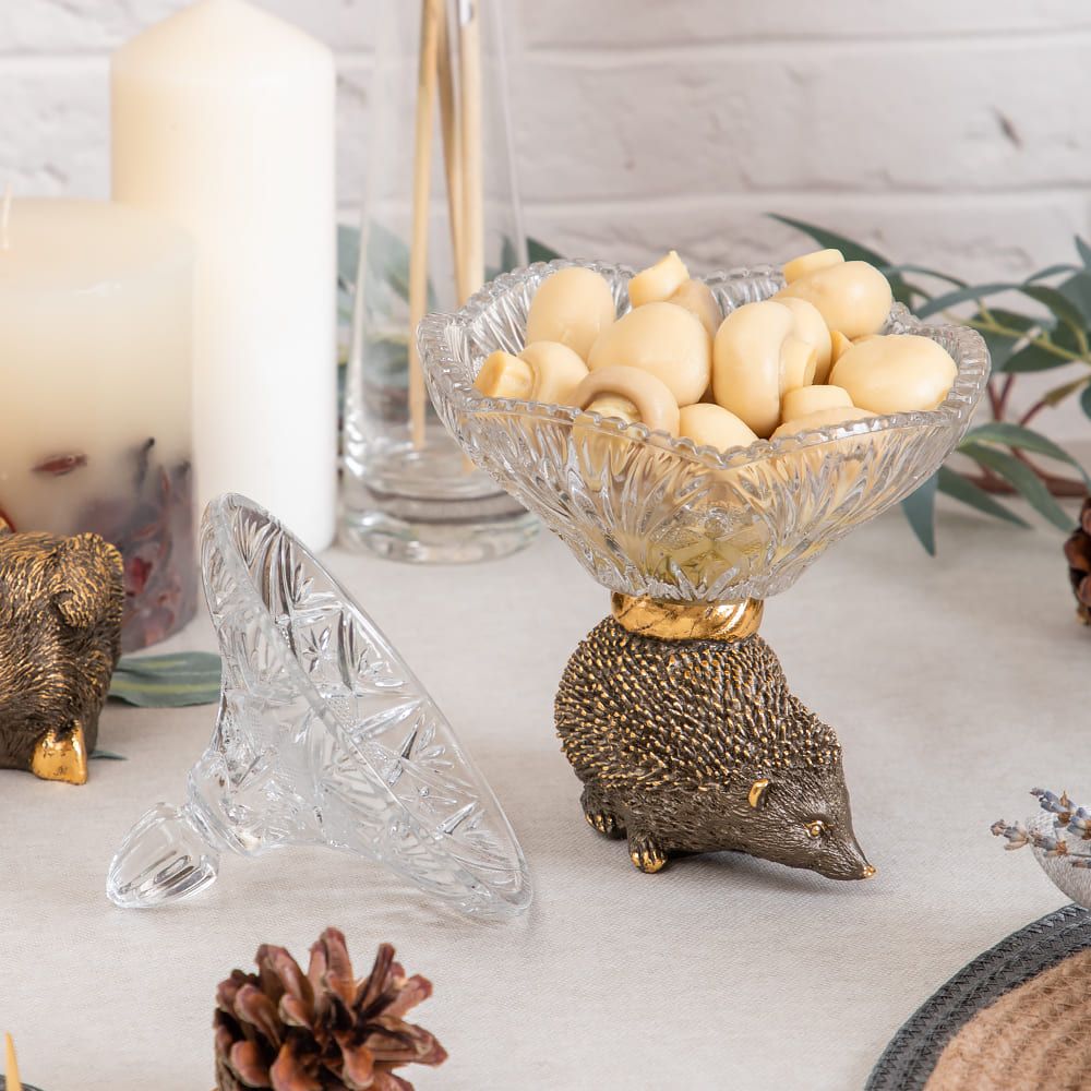 Сахарница стеклянная с крышкой Ежик Барб Бронза