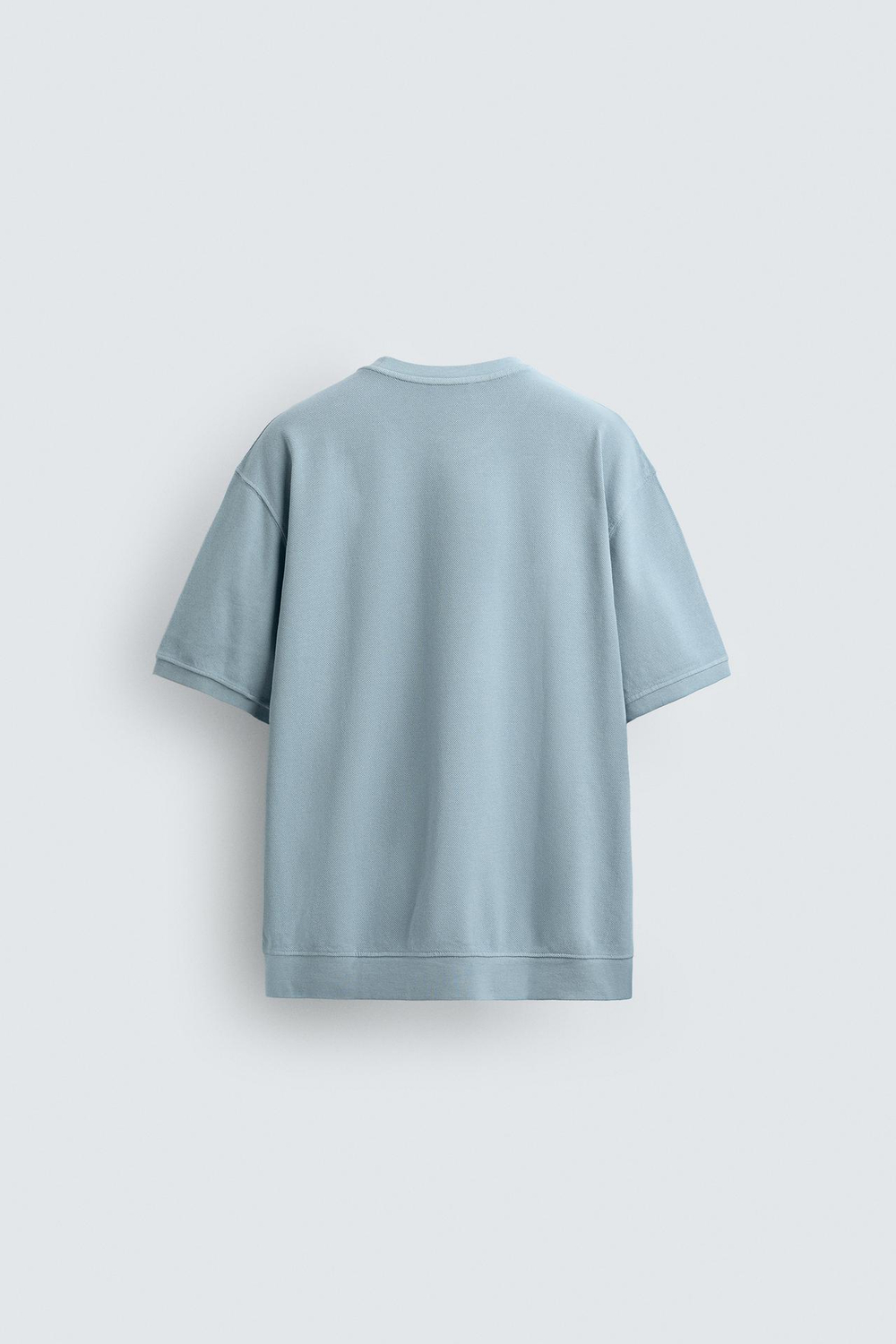 ZARA ТОЛСТОВКА КЛАССИЧЕСКОГО КРОЯ ИЗ ТКАНИ ПИКЕ, ЛИНЯЛЫЙ ГОЛУБОЙ