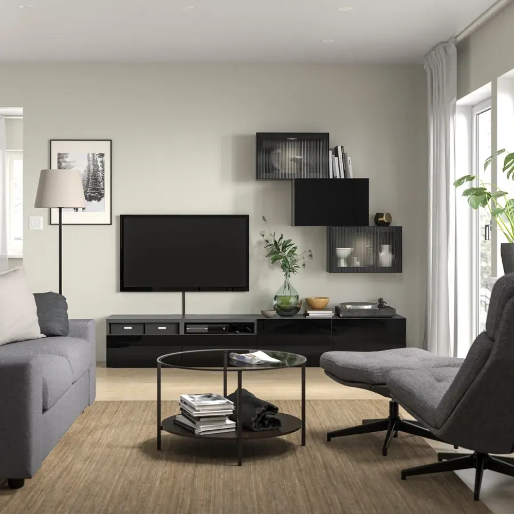 Комбинация для хранения ТВ - IKEA BESTÅ/BESTA, 190x42x240см, черный, БЕСТО ИКЕА
