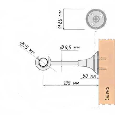 Кронштейн открытый Элегия однорядный d25 мм, цвет хром матовый