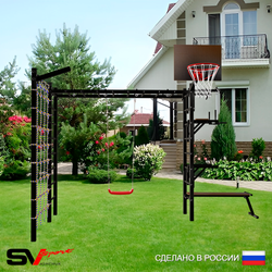 Уличная шведская стенка Sv Sport рукоход с комплектом турник прямой У5195К (Турник/Брусья/Стойка/Скамья/"Лодочка"/Щит баскет/Кронш бокс/Сетка)