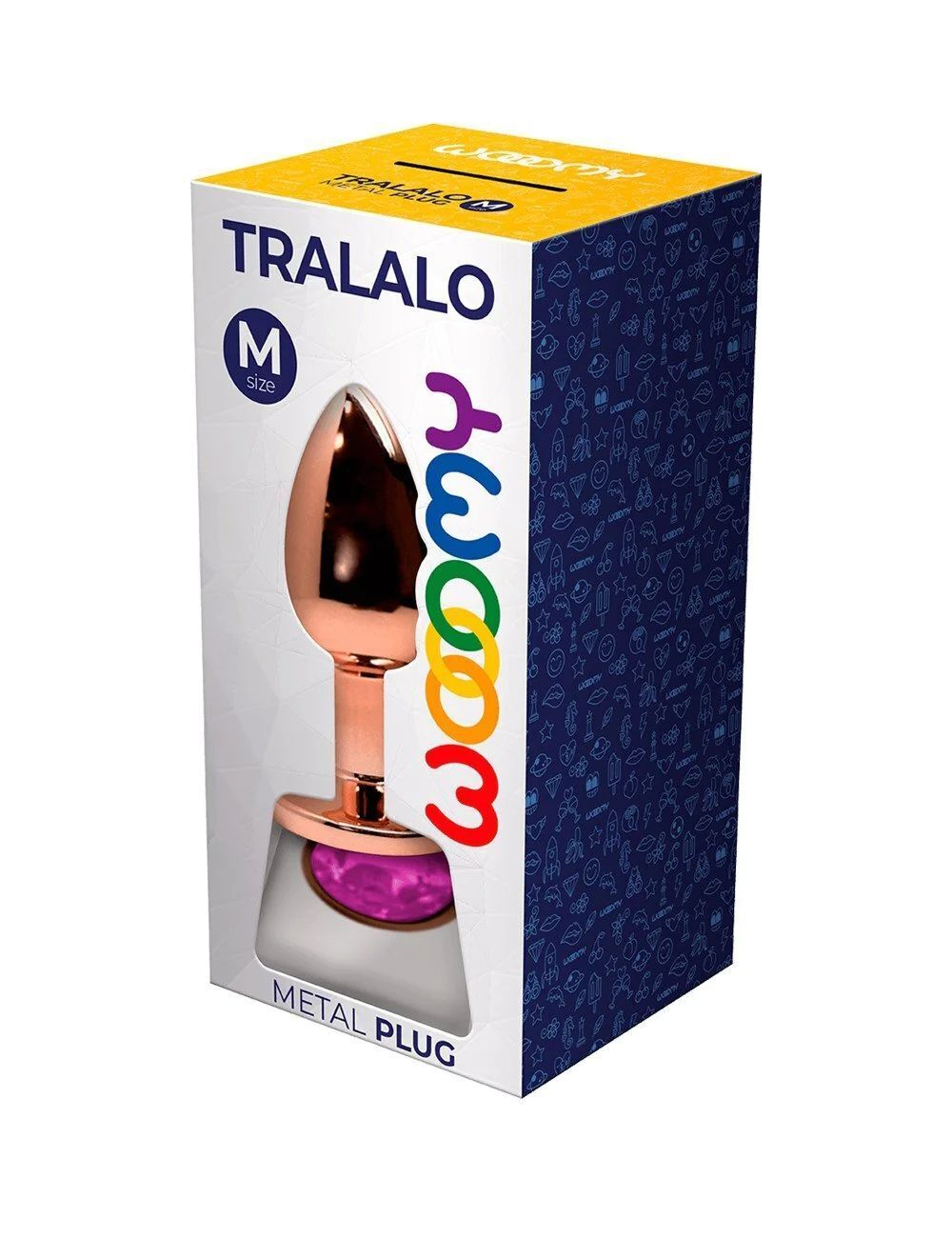 Золотистая анальная втулка Wooomy Tralalo M с розовым кристаллом - 8 см. (Цвет: розовый)