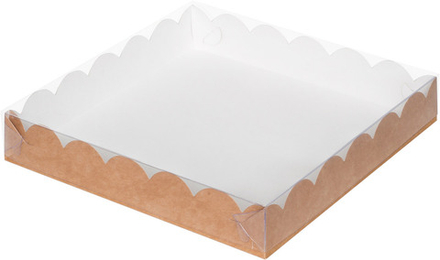 Коробка под пряники и печенье 21*21*3см крафтовая с прозрачной крышкой