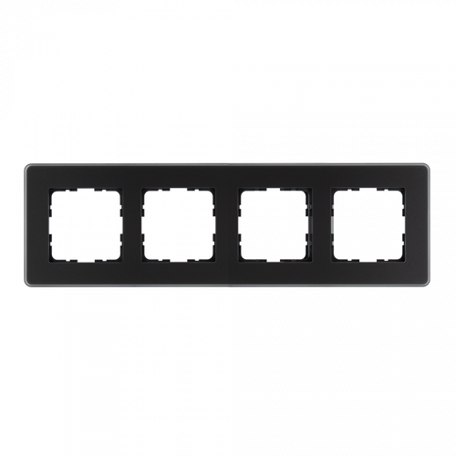 Стеклянная матовая закругленная рамка 4 пост , цвет черный