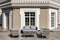 "Монако" лаунж-зона 4-местная из роупа со столом "Верона" (серый гранит), каркас светло-серый, роуп светло-серый