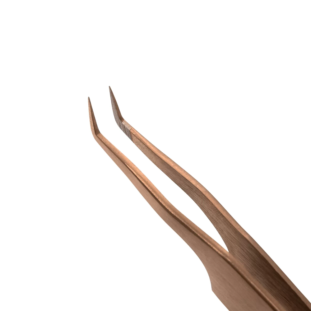 Пинцет для наращивания ресниц Lovely NanoFiber, серия Grace Elegante Bronze, тип L 7 мм