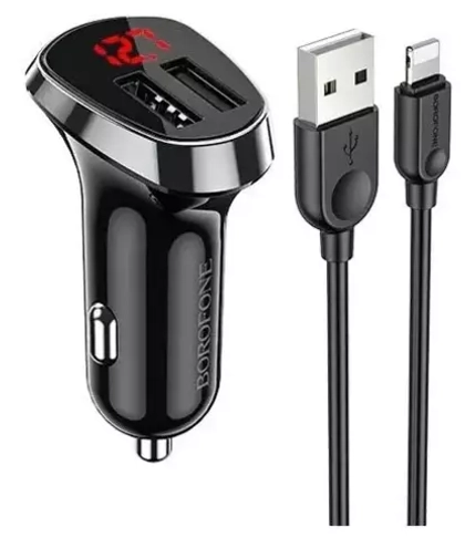 АЗУ с кабелем lightning 2USB 2.4А Borofone BZ15 Black