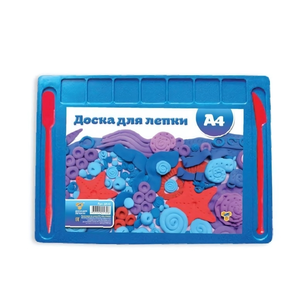 Доска д/лепки А4 цветная, 2 стека+отделения д/пластилина в пакете (Пчелка)