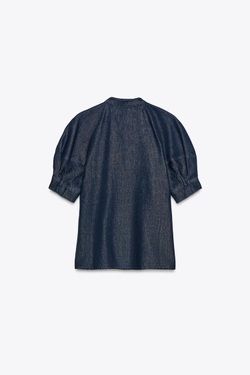 ZARA ДЖИНСОВАЯ РУБАШКА С ЗАВЯЗКАМИ — ZW COLLECTION, СИНИЙ