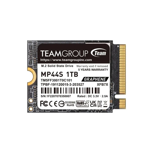 Твердотельный накопитель 1000GB SSD TeamGroup MP44S M.2 2230 PCIe 4.0 x4 with NVMe, R5000Mb/s W3500MB/s, 450 TBW, TM5FF3001T0C101