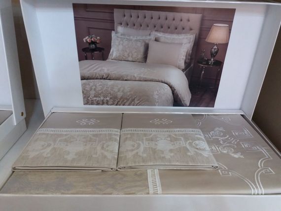 Постельное белье EMPERIUM бежевый лен жаккард  deluxe TIVOLYO HOME Турция