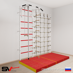 Шведская стенка Sv Sport 51640 (Турник стандарт/Канат/Лестница/Трапеция/Мат 2м/Канатный лаз)
