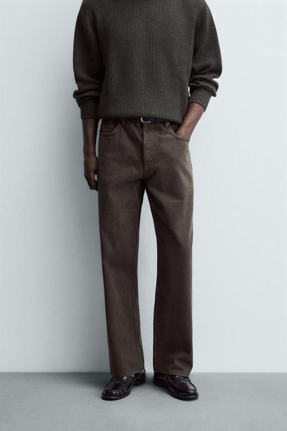 ZARA ДЖИНСЫ STRAIGHT FIT, КОРИЧНЕВЫЙ