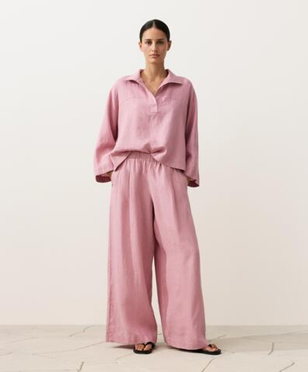 OYSHO Брюки с широкими штанинами из 100% льна, светло-розовый