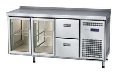 Стол холодильный Abat СХС-70-02 (2 ящика, 2 двери-стекло, борт)