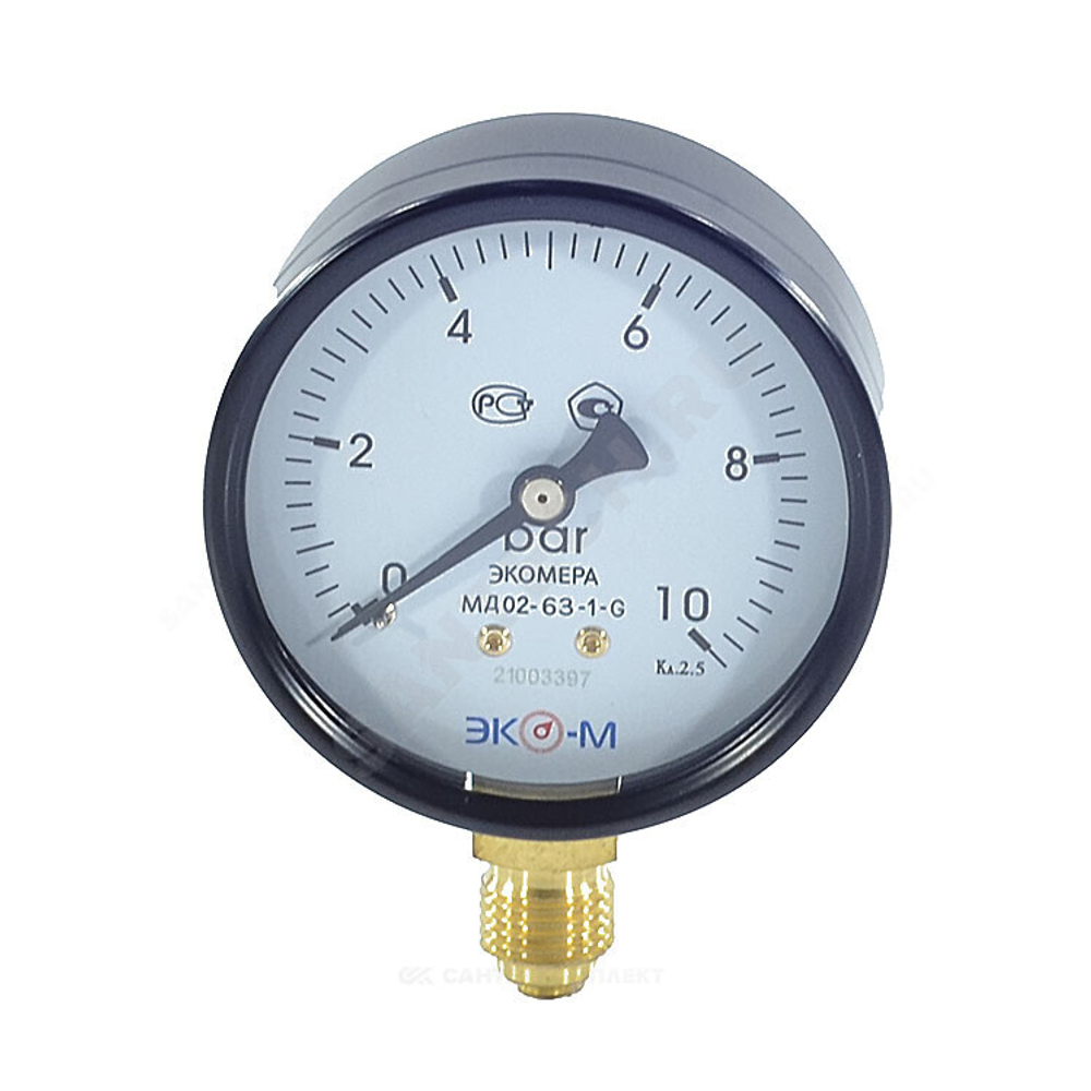 Манометр МД02 радиальный Дк63мм 0-0,6 МПа кл.2,5 G1/4" ЭКОМЕРА МД02-63-G-0,6МПа-РИ