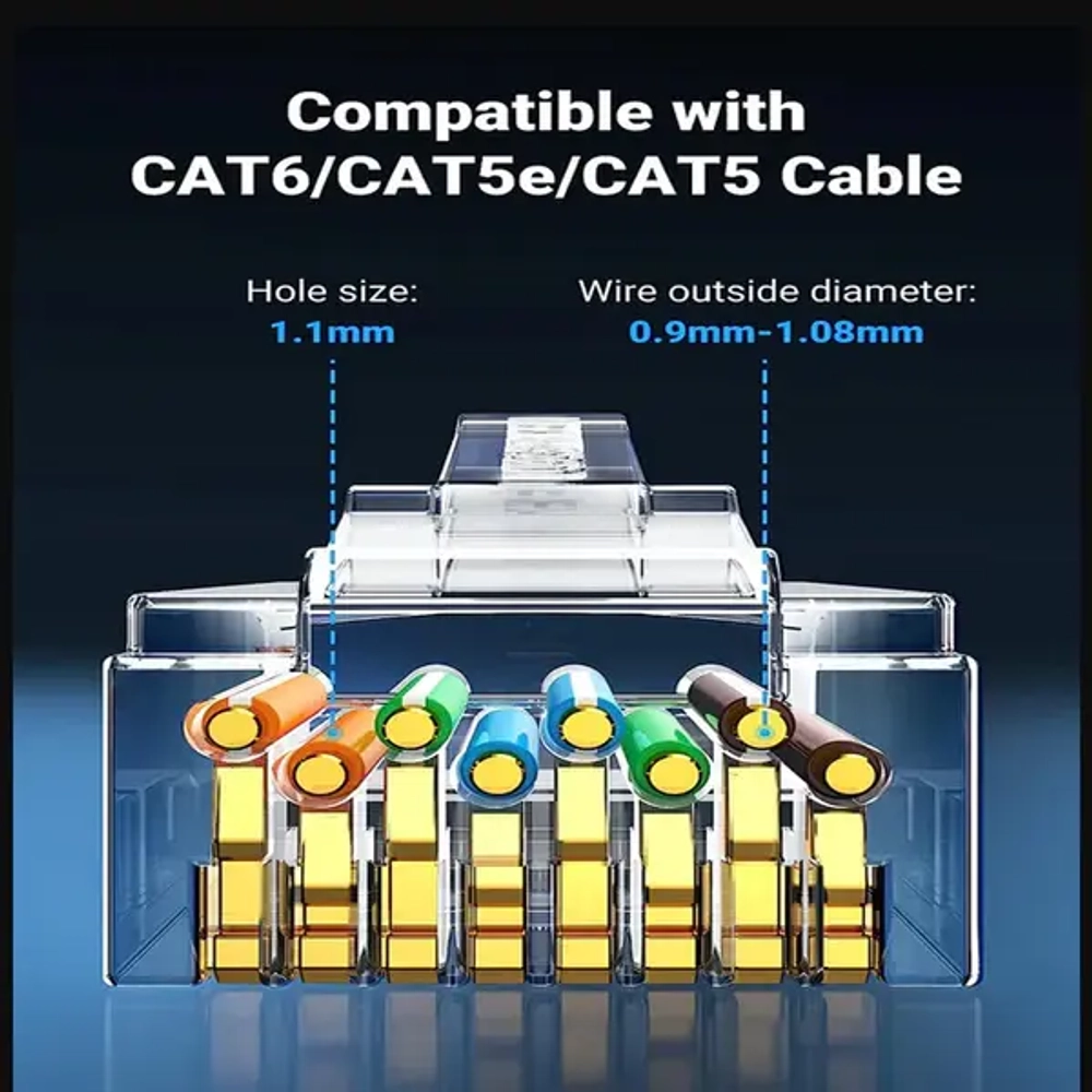 Коннектор RJ-45 (UTP) CAT 6, 10шт., NW120 UGREEN 50961