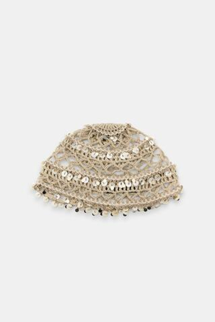 ZARA ШАПОЧКА ИЗ КРУЖЕВА КРОШЕ С РАКУШКАМИ, ЭКРЮ