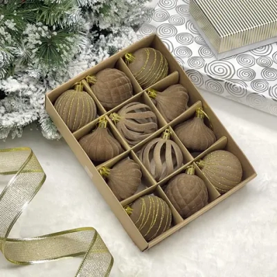 Набор елочных украшений VELOUR «Восточная ночь» 6 см (набор 12 шт), Кофейный