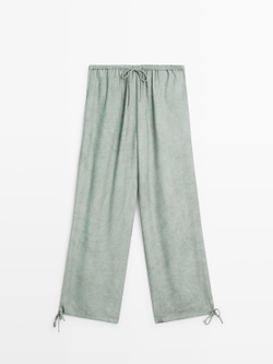 Massimo Dutti Брюки Саруэль с завязками, фисташковый