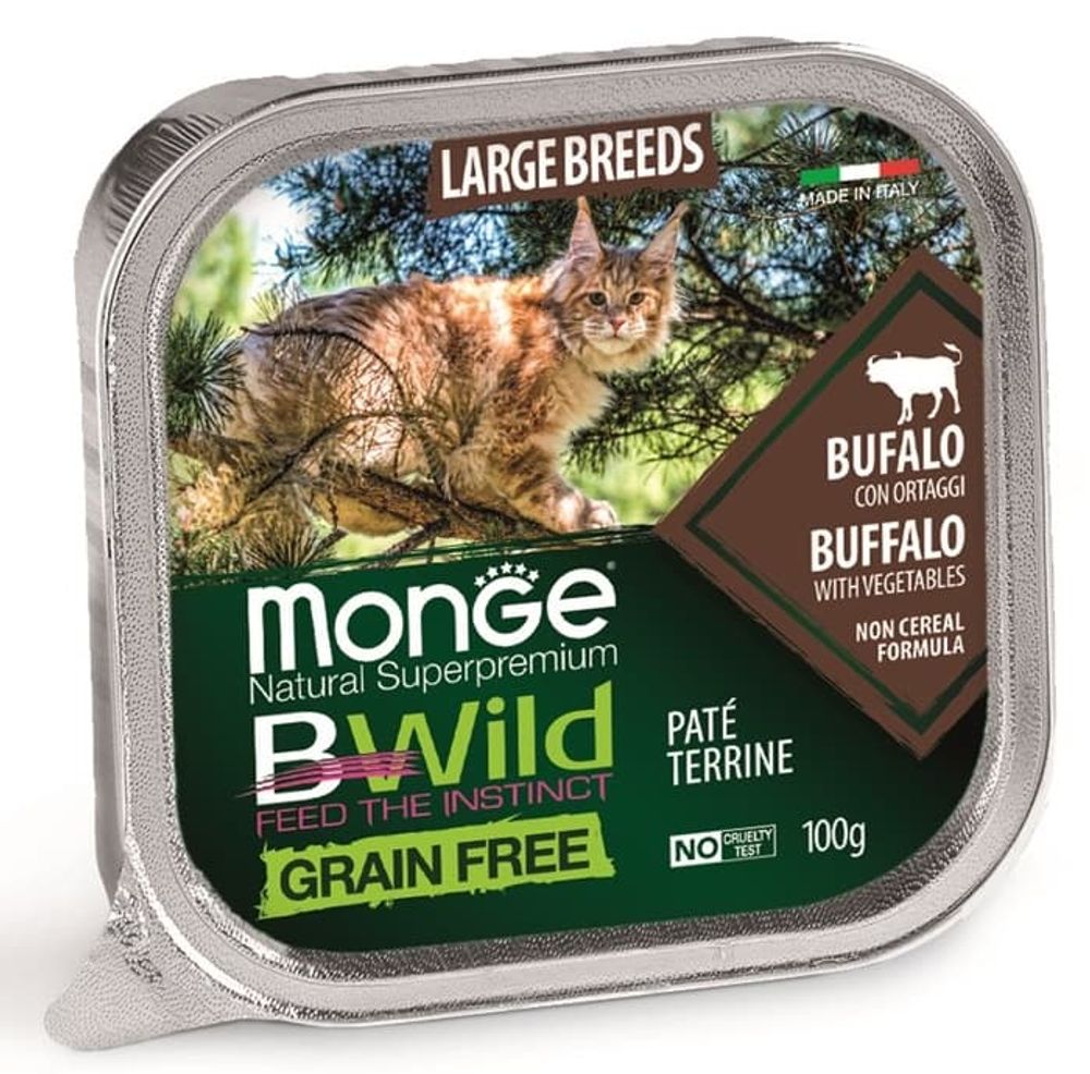 Влажный корм Monge Cat BWild GRAIN FREE для котят и кошек из мяса буйвола с овощами, ламистер 100 г
