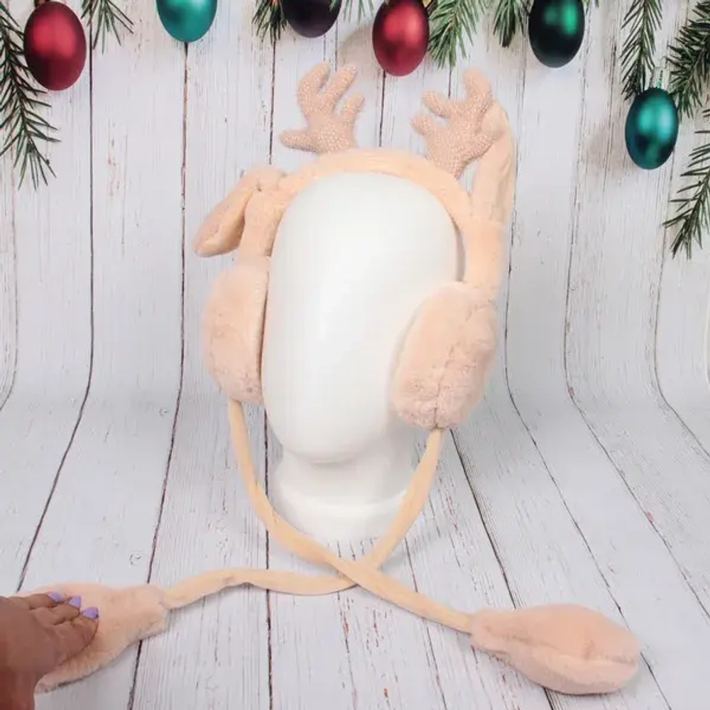 Наушники меховые с двигающимися ушками «Santa's Friend», цвет бежевый ( подвес Ultramarine)