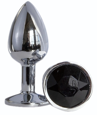 Металлическая анальная втулка с черным кристаллом - 7,2 см. (Цвет: черный)