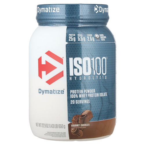 Dymatize, ISO100®, гидролизованный 100% изолят сывороточного протеина, со вкусом изысканного шоколада, 650 г (1,43 фунта)