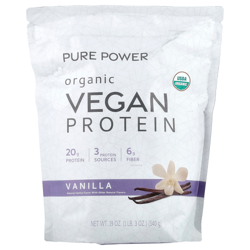 Dr. Mercola, Pure Power, органический веганский протеин, со вкусом ванили, 540 г (1 фунт 3 унции)