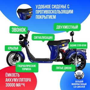 Электроскутер IKINGI M7 PRO TRIKE 3333W - Синий фото №3