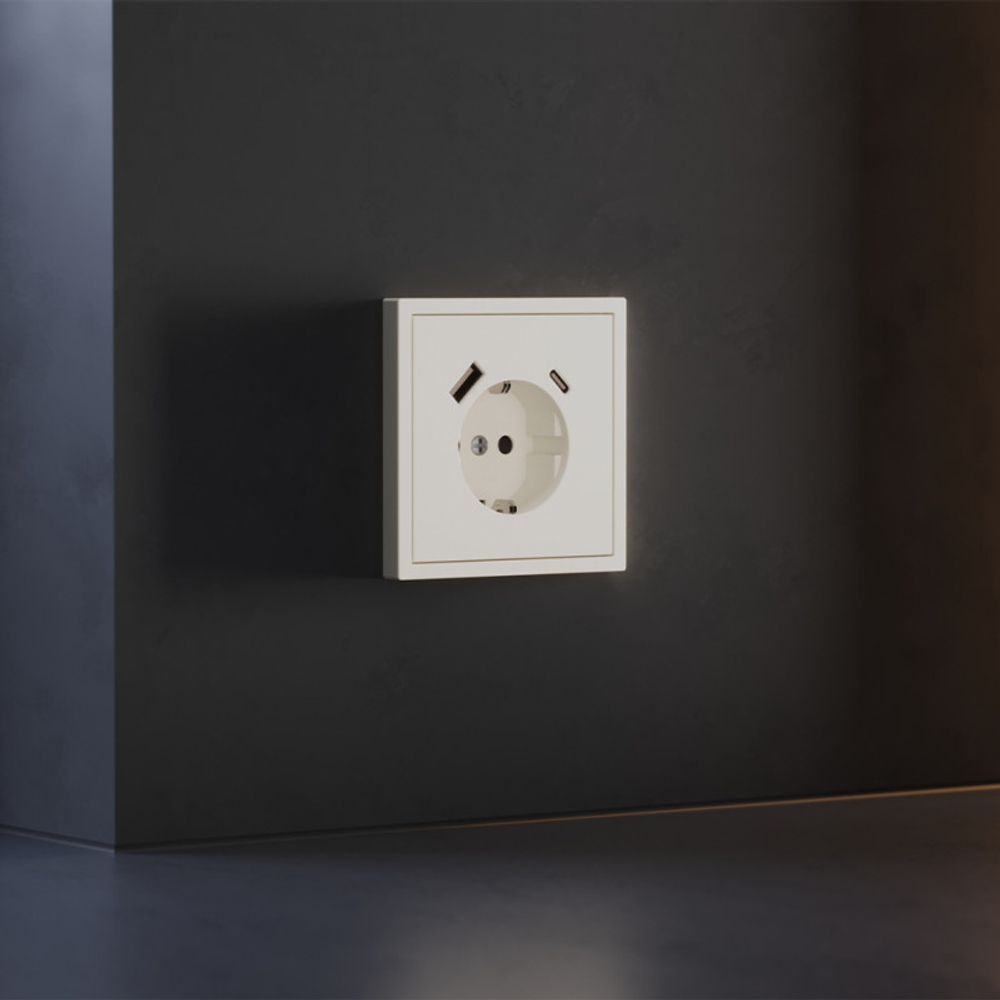 Накладка для розетки с заземлением и защитными шторками, с USB A+C, S70 (хлопок)