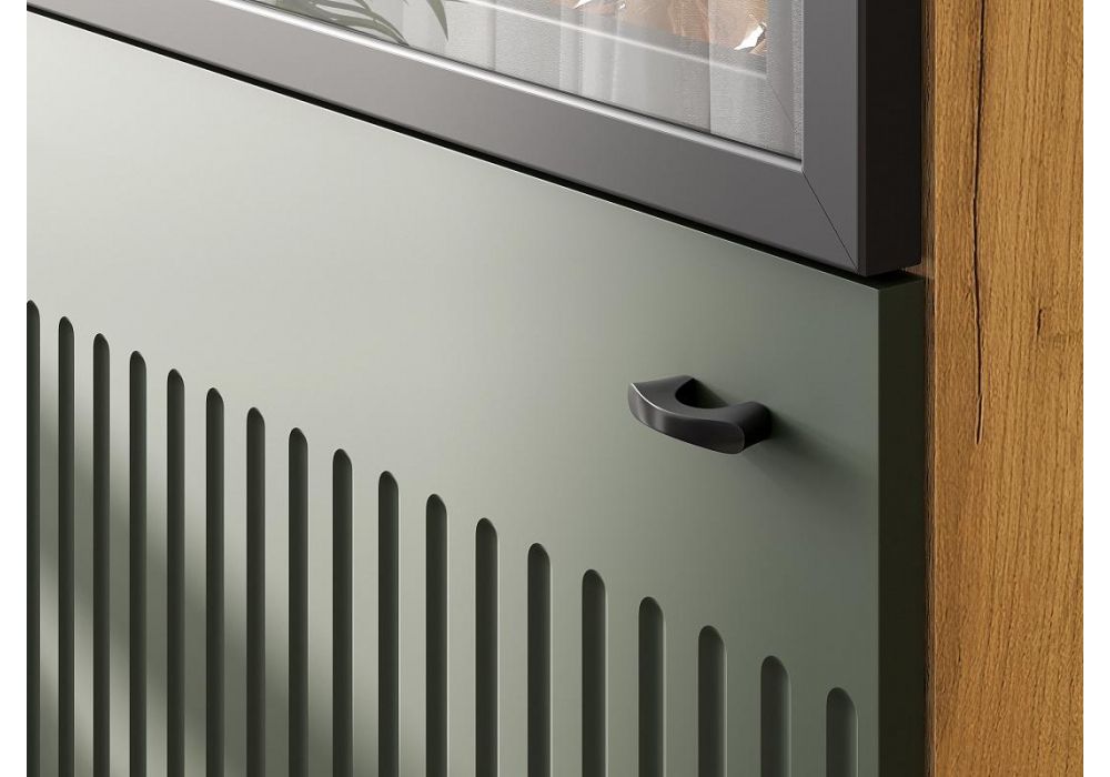 Витрина Эдолина дуб золотой / черный / олива софт