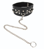 Черный ошейник с шипами и металлическим поводком-цепочкой (Цвет: черный)