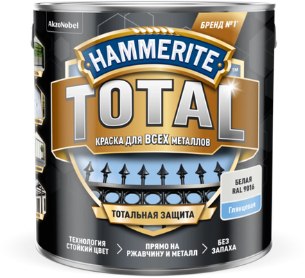 Краска Hammerite Total Глянцевая Белая RAL 9016 (2,2л)