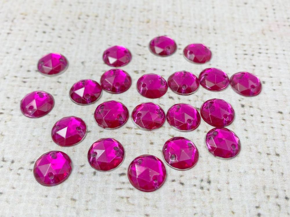 Стразы пришивные акрил, d 1 см, фуксия